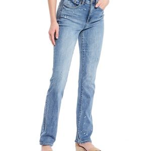 NYDJ Bleach Spot Straight Leg Slim Bootcut Jeans 8P 8 Petite High Waisted